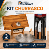 Kit Churrasco Completo 3 em 1 â Mesa DobrĂĄvel + Frigideira Inox + Kit Tramontina